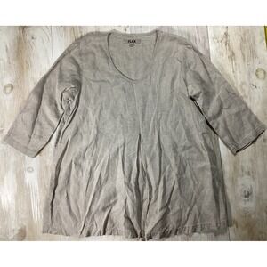 Flax Top Taupe 100% Linen Women's Medium Oversized Lagenlook Minimalist